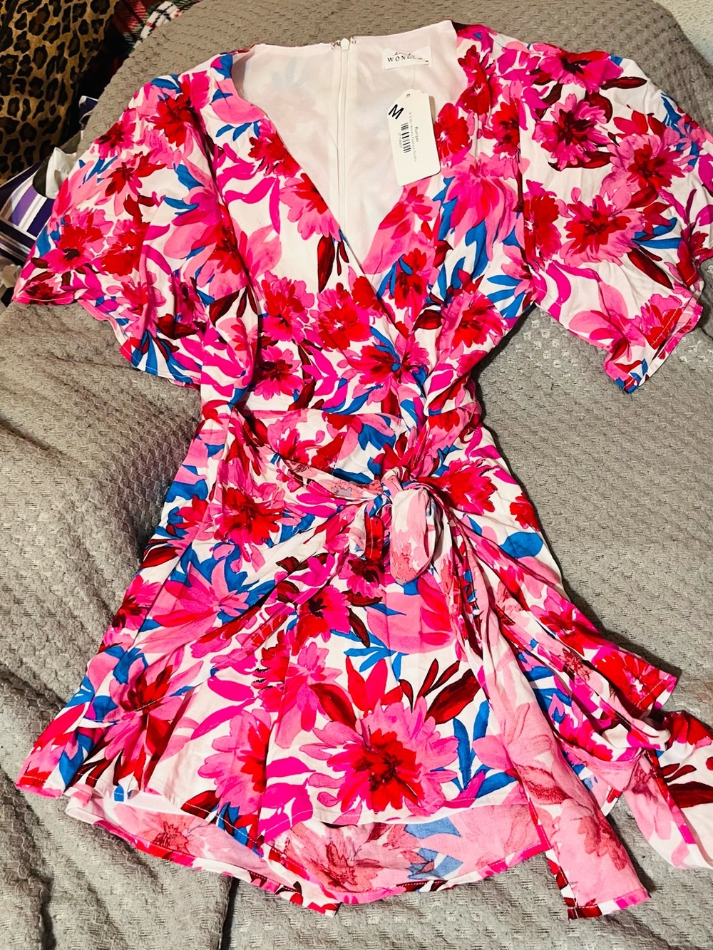 Emily Wonder Hot Pink Floral Wrap Mini Romper